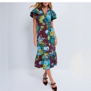 Tuckernuck Burgundy Floral Midi Dress
